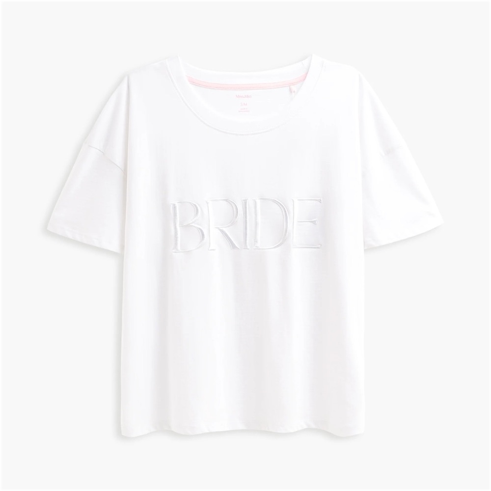 White "BRIDE" Embroidered Short Sleeve Tee - Picture 5 of 6